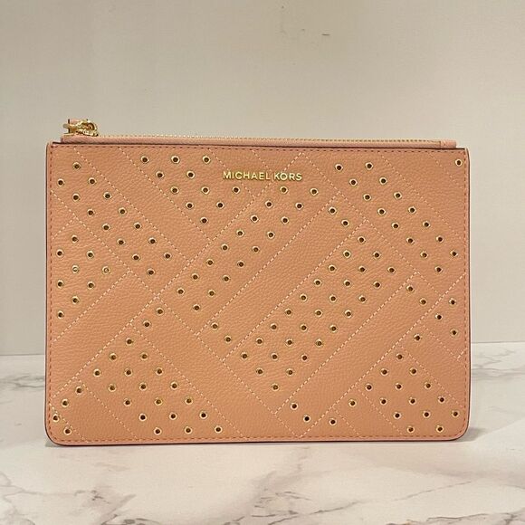 MICHAEL KORS JET SET TRAVEL PASTAL PINK LARGE ZIP CLUTCH WALLET WRISTLET NEW - Picture 1 of 5